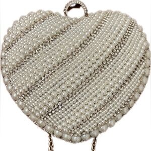 Pearl Beaded Evening Clutch | Rhinestone Detail | Chain Strap NWOT